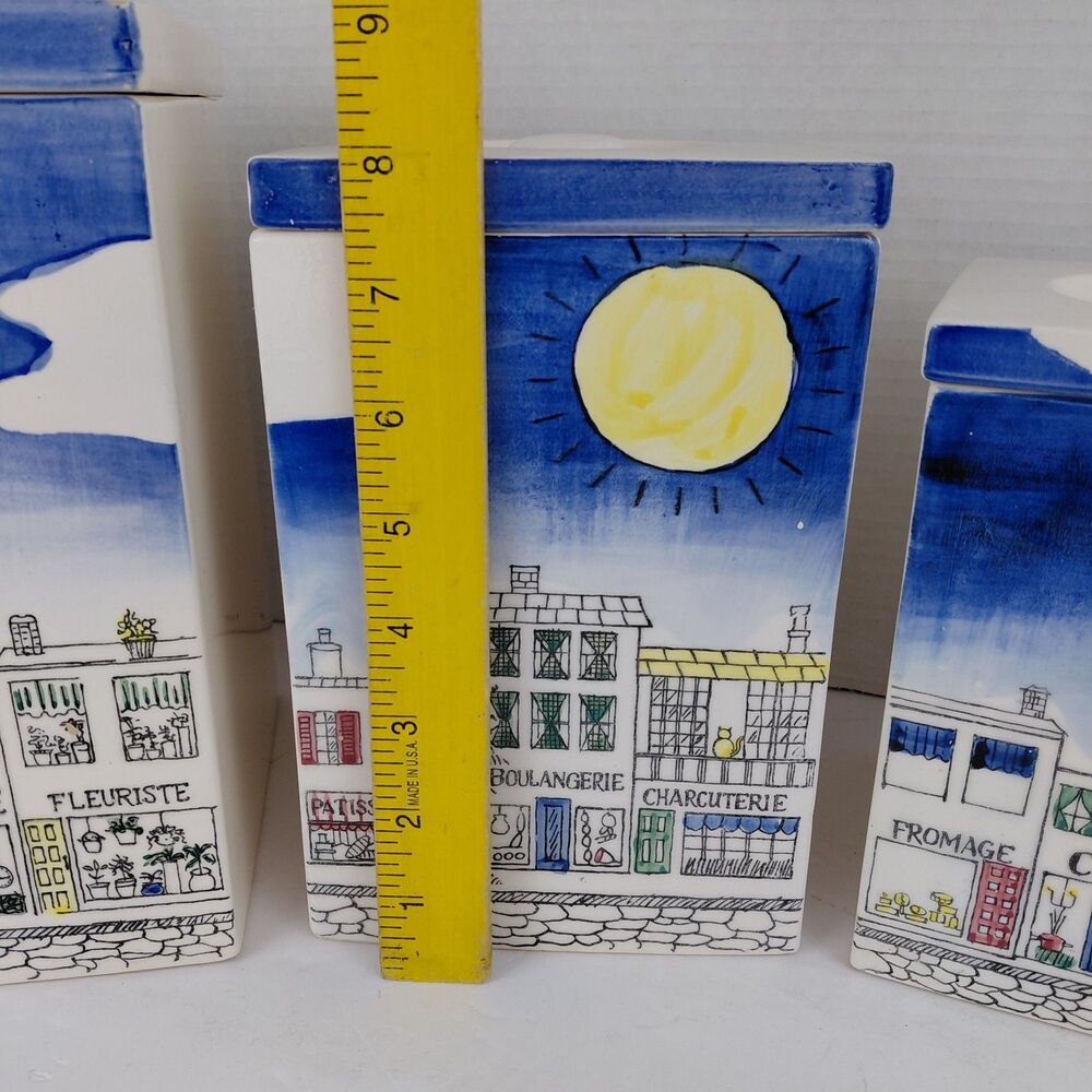 Taste Setter Sigma Rue de Gourmet Vtg Ceramic Canisters Paris Scene Set of 4 - Picture 9 of 16